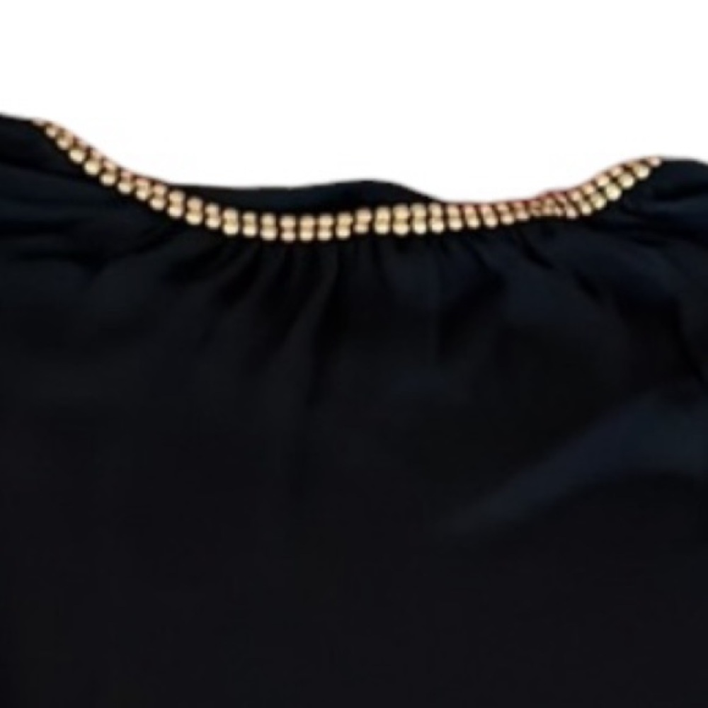 Micheal Kors size XL black semi sheer pheasant top long sleeve gold studs - Picture 6 of 13